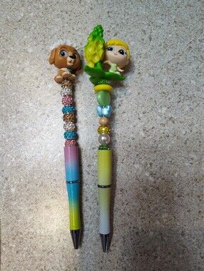 Cute Beaded Character Pens - Pink/Blue & Yellow/Green